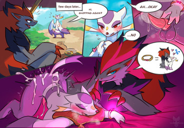 accessory after_anal after_sex animal_genitalia animal_penis anthro anthro_on_anthro balls blush bodily_fluids bracelet cum cum_in_ass cum_inside duo erection gender_symbol genital_fluids genitals hypnosis jewelry leaking_cum love love_spell magic male male/male male/male_symbol male_symbol mind_control penis sexuality_symbol store symbol tenebscuro nintendo pokemon luca_(los) zane_(los) generation_5_pokemon mienshao pokemon_(species) zoroark absurd_res hi_res huge_filesize story story_at_source story_in_description