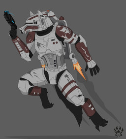 anthro armor biped claws clothed clothing flying full_armor fully_clothed furgonomics grey_background gun headgear helmet jet_pack male ranged_weapon simple_background solo visor weapon wolfdawg star_wars clone_trooper canid canine mammal 2017 digital_media_(artwork)