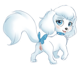 accessory anus blue_eyes blush bow_(feature) bow_accessory bow_ribbon butt collar female feral fluffy fluffy_tail furgonomics genitals open_mouth raised_tail ribbons simple_background solo tail tail_accessory tail_bow tail_ribbon vulva white_background samuriolu palace_pets pumpkin_(palace_pets) canid canine canis domestic_dog mammal