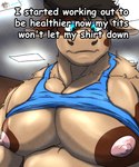 anthro clothing male muscular muscular_anthro muscular_male nipples pec_squish pecs shirt solo tank_top thick_neck tight_clothing topwear huffenpuffy_(artist) bovid bovine cattle mammal hi_res meme