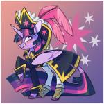 1:1 2018 8xenon8_(artist) blush border clothing coat costume digital_media_(artwork) dock_(anatomy) equid equine eyelashes feathered_wings feathers female feral friendship_is_magic hair hasbro hat headgear headwear hi_res hooves horn horse mammal multicolored_hair my_little_pony mythological_creature mythological_equine mythology pirate pony purple_eyes simple_background smile solo star tail teeth topwear twilight_sparkle_(mlp) white_border winged_unicorn wings