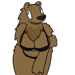 anthro big_breasts blue_eyes blush bra breasts brown_body brown_fur clothed clothing female fur panties simple_background solo underwear trout_(artist) bear_(trout) bear mammal 1:1 2016 aliasing digital_media_(artwork)