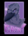 anthro beak black_beak chest_tuft closed_smile exclamation_point eyebrow_piercing facial_piercing feathers furrowed_brow grey_body grey_feathers male mouth_closed neck_tuft outline piercing purple_background purple_eyes purple_outline purple_sclera simple_background smile solo sparkles transparent_background tuft chotpot finch_(cowsprite) avian bird corvid corvus_(genus) crow oscine passerine 2016 alpha_channel artist_name bust_portrait character_badge_(artwork) character_name colored dated portrait shaded