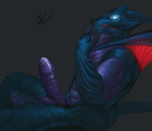 abs anthro athletic balls biceps big_muscles big_penis biped blue_body blue_scales chair claws dark erection foreskin furniture genitals gesture glowing glowing_eyes hand_gesture humanoid_genitalia humanoid_penis male membrane_(anatomy) membranous_wings middle_finger muscular muscular_anthro non-mammal_balls nude partially_retracted_foreskin pecs penis purple_body purple_scales scales simple_background sitting solo teeth throne tongue tongue_out vein white_eyes wings zomacaius final_fantasy final_fantasy_viii mythology square_enix bahamut dragon mythological_creature mythological_scalie reptile scalie alternate_version_at_source
