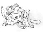 anthro anthro_on_anthro bandai_namco blood bodily_fluids breasts canid canine chest_tuft digimon digimon_(species) duo eyes_closed female fur graphite_(artwork) greyscale hyena kasedries male male/female mammal monochrome pencil_(artwork) renamon rough_sex sex simple_background spotted_hyena tail tomoe_(symbol) traditional_media_(artwork) tuft white_background