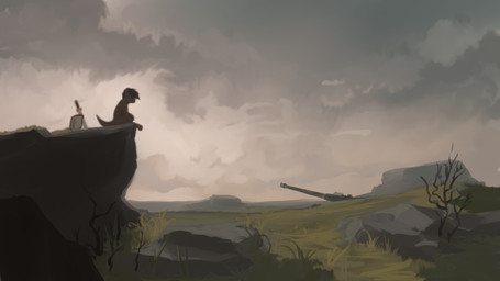 cannon landscape male melee_weapon ranged_weapon shield solo sword weapon marsminer mammal mustelid otter 16:9 absurd_res hi_res widescreen