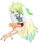 breasts clothed clothing feathered_wings feathers female green_hair hair looking_at_viewer simple_background solo white_background wings pwnyta european_mythology greek_mythology mythology one_piece monet animal_humanoid avian avian_humanoid harpy humanoid mythological_avian mythological_creature