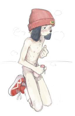 adolescent anthro balls beanie bodily_fluids breath clothing erection floppy_ears footwear genital_fluids genitals hand_on_own_penis hand_on_penis hat headgear headwear kneeling leaking_precum male male_anthro masturbation mostly_nude multi_nipple nipples penile penile_masturbation penis precum precum_on_hand precum_on_own_hand shoes simple_background sneakers socks solo sweat sweatdrop young young_anthro young_male shinni parappa_the_rapper sony_corporation sony_interactive_entertainment parappa canid canine canis domestic_dog mammal 2025 absurd_res hi_res