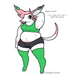 anthro belly big_belly big_butt big_ears bodily_fluids bottomwear bulge butt clothing gynomorph intersex legwear overweight pubes short_stack shorts solo sweat text thick_thighs thigh_highs sleepygirlthing monster_racers frosting_(sleepygirlthing) bandicute_(monster_racers) 1:1 digital_media_(artwork) english_text