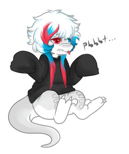 blue_eyes blue_hair clothing female grey_body grey_skin hair heterochromia red_eyes red_hair semi-anthro simple_background solo white_background white_body white_hair white_skin fluffbro. dinosaur dromaeosaurid mammal prehistoric_species reptile scalie theropod velociraptor 2015 archived_source