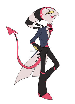 anthro blep clothed clothing forked_tongue horn male simple_background solo spade_tail tail tongue tongue_out white_background enaic31 hellaverse helluva_boss blitzo_(helluva_boss) demon imp absurd_res hi_res