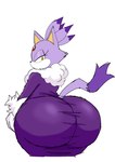 2023 anthro big_butt biped blaze_the_cat bottom_heavy butt butt_focus clothed clothing digital_drawing_(artwork) digital_media_(artwork) dipstick_tail domestic_cat dress eyelashes felid feline felis female forehead_gem fur fur_collar gem hair hi_res huge_butt looking_at_viewer looking_back looking_back_at_viewer mammal markings momijizx narrowed_eyes portrait purple_body purple_clothing purple_dress purple_fur rear_view sega simple_background solo sonic_the_hedgehog_(series) tail tail_markings thick_thighs three-quarter_portrait tied_hair tight_clothing tight_dress white_background wide_hips yellow_eyes