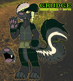 ambiguous_gender anthro boxers_(clothing) boxers_only claws clothed clothing coontail_hair digitigrade facial_piercing green_eyes hair noise_filter pawpads paws photo_background piercing pronouns scene_haircut slight_smile solo sparklefur standing stitch_(sewing) text topless underwear underwear_only username skunkbitez grudge_(skunkbitez) canid canine canis domestic_dog hybrid mammal mephitid skunk undead zombie 2026 character_name english_text hi_res mixed_media model_sheet photography_(artwork) watermark