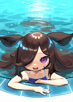 aged_down animal_ears brown_hair clothing female hair light_body light_skin partially_submerged purple_eyes school_swimsuit solo swimming swimming_pool swimwear water young young_female young_humanoid pooding cygames uma_musume_pretty_derby rice_shower_(pretty_derby) animal_humanoid equid equid_humanoid equine equine_humanoid horse_humanoid humanoid mammal mammal_humanoid hi_res