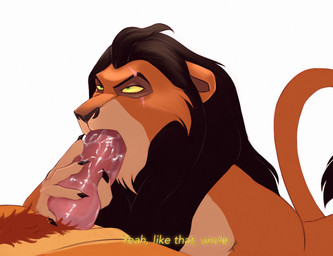 anthro bodily_fluids dialogue duo erection eye_scar facial_scar fellatio fingers fur genitals hair half-closed_eyes hand_on_penis male male/male male_penetrated male_penetrating male_penetrating_male mature_anthro mature_male narrowed_eyes nude oral oral_penetration penetration penile penis saliva saliva_on_penis scar sex simple_background tail text beozar disney the_lion_king scar_(the_lion_king) simba_(the_lion_king) felid lion mammal pantherine digital_media_(artwork) english_text hi_res incest_(lore) nephew_(lore) uncle_(lore) uncle_and_nephew_(lore)