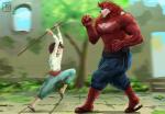 age_difference anthro barefoot biceps brown_body brown_fur clothed clothing duo feet flip_flops footwear fur male muscular muscular_male paws sandals shoes size_difference toes physen the_boy_and_the_beast kumatetsu kyuta bear human mammal 2018 absurd_res digital_media_(artwork) hi_res father_(lore) parent_(lore)