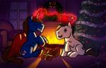 christmas_tree clothing duo feathered_wings feathers feral fez fire gift hat headgear headwear holidays horn inside magic male night plant snow tree wings bgn christmas hasbro my_little_pony mythology crimson_crown_(furryreapper) fan_character howling_moon_(biowolf12) earth_pony equid equine horse mammal mythological_creature mythological_equine pony winged_unicorn hi_res