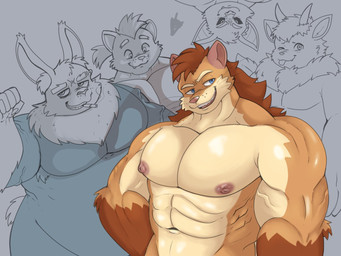 2_horns abs anthro barazoku belly biceps big_belly black_sclera blep blue_eyes brown_body brown_fur brown_hair cigarette eyebrows fur group hair horn huge_belly male male/male musclegut muscular muscular_anthro muscular_male navel neck_tuft nipples obliques one_eye_closed open_mouth open_smile overweight pecs smile smoking tongue tongue_out tuft upside_down whiskers wink mirageweasel xxl_woofia baade_(xxl_woofia) choi_yuhee choi_yuhyun code_b kantos_(xxl_woofia) bat chimera lagomorph leporid mammal mustelid musteline rabbit true_musteline weasel 4:3 hi_res partially_colored