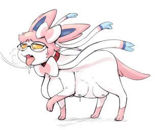 after_transformation belly big_breasts blush bodily_fluids breasts breath busty_feral collar drooling empty_eyes eyewear fangs female feral fur glasses hair human_to_feral humiliation implied_transformation lactating leash leash_pull looking_pleasured multi_breast nipples no_pupils panting paws pink_hair pregnant pregnant_female pregnant_feral saliva simple_background solo species_transformation teats teeth tongue tongue_out transformation white_background white_body white_fur yellow_eyes yellow_sclera subakitsu nintendo pokemon eeveelution generation_6_pokemon pokemon_(species) sylveon