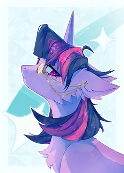 chain chest_tuft ear_piercing ear_ring eyewear female feral looking_at_viewer monocle piercing ring_piercing smile solo tuft fleasledaz friendship_is_magic hasbro my_little_pony twilight_sparkle_(mlp) hi_res