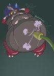 air_inflation air_puff bloated blue_blush blush blush_lines close_to_bursting green_background hose hose_inflation implied_popping inflation simple_background worried worried_look yellow_sclera balloogabu_(artist) nintendo pokemon generation_5_pokemon pawniard pokemon_(species) 2019 artist_name cel_shading hi_res shaded