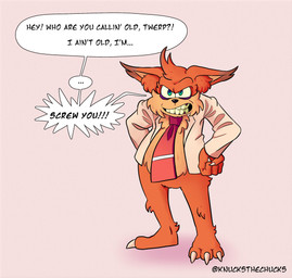 3_toes angry anthro barefoot black_nose blazer blue_eyes bottomless brown_ears brown_hair claws clothed clothing exclamation_point featureless_crotch feet fur hair hands_on_hips hands_on_own_hips looking_at_viewer male multicolored_body multicolored_ears multicolored_fur multicolored_hair multicolored_necktie necktie orange_body orange_ears orange_fur orange_hair paws plantigrade question_mark red_necktie solo speech_bubble standing teeth text toe_claws toes topwear two_tone_body two_tone_ears two_tone_fur two_tone_hair two_tone_necktie white_claws white_clothing white_necktie white_toe_claws white_topwear knucksthechucks bubsy_(series) bubsy_4d bubsy_bobcat bobcat felid feline lynx mammal 2025 artist_name digital_media_(artwork) english_text hi_res