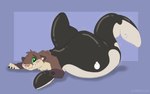 blush brown_body green_eyes inflatable lying mid_transformation on_front pool_toy solo toony transformation symrea animate_inanimate cetacean living_inflatable mammal marine mustelid otter whale 16:10 sketch widescreen