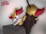 anthro anus blep bodily_fluids breasts butt female fur genital_fluids genitals markings medium_breasts mole_(marking) presenting presenting_pussy pussy rear_view red_eyes simple_background solo tail tongue tongue_out vaginal_fluids yellow_body yellow_fur astralia_(art) nintendo pokemon braixen canid canine fox generation_6_pokemon mammal pokemon_(species) hi_res watermark