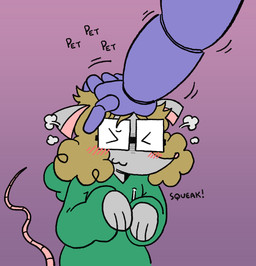 blush brown_hair clothing duo eyes_closed eyewear female glasses green_clothing green_hoodie green_topwear grey_body hair headpat hoodie machine male male/female petting purple_body smile solo_focus topwear young pwnnie five_nights_at_freddy's scottgames bonnie_(fnaf) ratgore_(pwnnie) animatronic mammal murid murine rat robot rodent hi_res