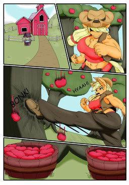 anthro big_breasts blonde_hair border breasts clothed clothing female green_eyes hair headgear headwear solo tail text white_border zeroviks friendship_is_magic hasbro my_little_pony mythology applejack_(mlp) earth_pony equid equine horse mammal mythological_creature mythological_equine pony absurd_res comic digital_media_(artwork) english_text hi_res