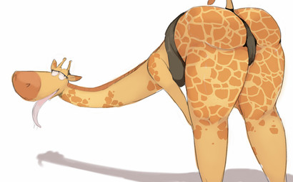anthro bent_over big_butt butt female female_anthro hands_on_knees hands_on_legs hands_on_own_knees hands_on_own_legs horn long_legs long_neck looking_back open_mouth ossicone rear_view shadow simple_background solo standing thick_thighs tongue tongue_out white_background unknown_artist cartoon_network my_gym_partner's_a_monkey ingrid_giraffe giraffe giraffid mammal 16:10 source_request widescreen