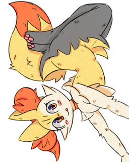 ambiguous_gender anthro blush blush_lines collar dipstick_tail eyelashes fur grey_body grey_fur inner_ear_fluff looking_at_viewer markings multicolored_body multicolored_eyes orange_body orange_fur pawpads paws simple_background solo tail tail_markings tan_body tan_fur tongue tongue_out tuft yellow_body yellow_fur se1t nintendo pokemon braixen canid canine generation_6_pokemon mammal pokemon_(species) 2026 hi_res