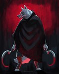 anthro arm_wrapping arm_wraps black_clothing blood blood_drip blood_on_weapon bodily_fluids bottomwear cheek_tuft cloak clothing creepy_face digitigrade dripping dual_wielding facial_markings facial_tuft fangs fluffy fluffy_tail front_view fur fuzzy grey_body grey_fur grin head_markings holding_object holding_weapon leg_wraps licking licking_lips licking_own_lips looking_at_viewer male markings mask_(marking) pants poncho pupils red_background red_eyes sickle simple_background smile solo standing tail teeth tongue tongue_out tuft weapon white_pupils wrapped_arms wrapped_legs wraps sima_owl dreamworks puss_in_boots_(franchise) death_(puss_in_boots) canid canine canis mammal wolf hi_res signature