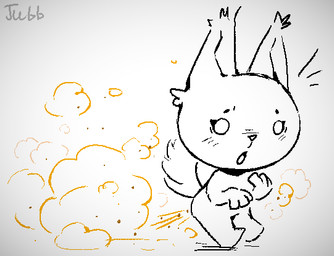 anthro blush blush_lines chibi embarrassed eyebrows eyelashes fart fart_cloud female fluffy fluffy_tail leaning open_mouth orange_fart_cloud raised_tail simple_background solo surprise surprised_expression tail text white_background white_eyes wide_eyed jubb mammal rodent sciurid tree_squirrel 2023 artist_name