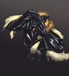 black_nose black_paws fur_loss latex male solo standing transformation rwolf felid lion mammal pantherine symbiote shaded soft_shading