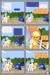 absurd_res applejack_(mlp) base_three_layout blue_hair blush clothing cloud comic dialogue english_text equid equine ethereal_hair female feral freckles friendship_is_magic grid_layout group gutovi-kun hair hasbro hat headgear headwear hi_res horn larger_female mammal my_little_pony mythological_creature mythological_equine mythology outside plant princess_celestia_(mlp) princess_luna_(mlp) pseudo_hair sibling_(lore) sister_(lore) sisters_(lore) sitting six_frame_grid six_frame_image size_difference sky smaller_female text three_row_layout tree unicorn_horn winged_unicorn wings