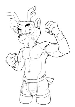 anthro antlers band-aid bandage biceps bodily_fluids bulge clothed clothing flexing freckled_face freckles horn male muscular muscular_anthro muscular_male navel pecs solo sweat topless topless_male underwear underwear_only v-cut ahseo animal_crossing nintendo bam_(animal_crossing) deer mammal black_and_white hi_res line_art monochrome