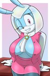 anthro big_breasts breasts female one_eye_closed open_dress pink_eyes solo wink sonicguru idw_publishing sega sonic_the_hedgehog_(comics) sonic_the_hedgehog_(idw) sonic_the_hedgehog_(series) jewel_the_beetle arthropod beetle insect hi_res