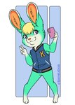 anthro bottomless cellphone clothed clothing electronics gesture hand_gesture male phone selfie solo v_sign ittybittymomo animal_crossing nintendo sasha_(animal_crossing) lagomorph leporid mammal rabbit