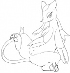 anus claws clitoris female feral genitals looking_at_viewer pawpads paws presenting presenting_pussy pussy simple_background smile solo spread_legs spreading toe_claws white_background mcsadat nintendo pokemon generation_5_pokemon mienshao pokemon_(species) monochrome sketch