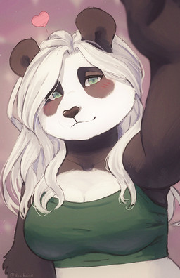 anthro breasts clothing crop_top female first_person_view green_eyes headpat heart_symbol looking_at_viewer shirt solo topwear noviraine bear giant_panda mammal half-length_portrait portrait