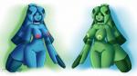 2015 blue_body blue_skin breasts bronzong eyes_closed featureless_breasts featureless_crotch female generation_4_pokemon green_body green_skin hair humanoid latiar long_hair markings multiple_versions navel nintendo not_furry nude open_mouth pokemon pokemon_(species) pokemorph red_body red_skin shiny_pokemon solo tongue wide_hips yellow_body yellow_skin