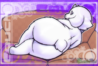 anthro big_butt butt female fur furniture lying mature_anthro mature_female nude on_side slightly_chubby slightly_chubby_female sofa solo tail white_body white_fur thecosmicfool undertale_(series) toriel bovid caprine goat mammal 2026