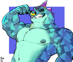 anthro areola barbell_piercing biceps deltoids facial_piercing flexing flexing_bicep green_body green_scales head_spikes looking_at_viewer male mouth_piercing muscular muscular_anthro muscular_male neck_piercing nipple_piercing nipples nose_piercing nose_ring pecs piercing purple_spikes ring_piercing scales shirtless_anthro shirtless_male solo spikes spikes_(anatomy) stocky trapezius yellow_eyes mondotheroo goat_(movie) sony_corporation sony_pictures modo_olachenko komodo_dragon lizard monitor_lizard reptile scalie 2026 digital_media_(artwork) half-length_portrait hi_res portrait
