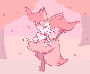 ambiguous_anthro ambiguous_gender anthro biped blush cherry_blossom choker choker_only closed_smile detailed_background digitigrade dipstick_tail eyelashes flat_chested flower front_view hand_on_hip jewelry looking_at_viewer markings mouth_closed necklace necklace_only nude object_in_tail on_model outside plant prunus_(flower) smile snout solo standing stick stick_in_tail tail tail_markings three-quarter_view gd-058 nintendo pokemon braixen canid generation_6_pokemon mammal pokemon_(species) 2019 aliasing binary_drawing digital_drawing_(artwork) digital_media_(artwork) flat_colors full-length_portrait japanese_description portrait restricted_palette translated_description female_(lore)