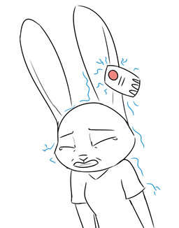anthro bodily_fluids clothed clothing ear_piercing ear_tag electrocution eyes_closed female pain piercing simple_background solo tears white_background tggeko disney zootopia judy_hopps lagomorph leporid mammal rabbit 2016 partially_colored