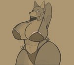 anthro big_breasts breasts clothing female huge_breasts huge_thighs nipple_outline smug_face smug_grin solo thick_thighs underwear wide_hips keytran canid canine mammal absurd_res hi_res