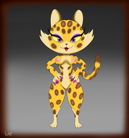 anthro breasts claws countershading female genitals looking_at_viewer nipples nude open_mouth simple_background smile solo wide_hips icebreak23 kirby_(series) kirby_and_the_forgotten_land nintendo clawroline felid leopard mammal pantherine absurd_res hi_res