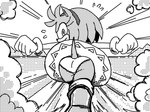 anthro butt clothed clothing dust_cloud embarrassed female gloves handwear looking_at_viewer looking_back looking_back_at_viewer panties panty_shot running solo underwear upskirt mario-grant sega sonic_the_hedgehog_(series) amy_rose eulipotyphlan hedgehog mammal 2022 dithering greyscale monochrome