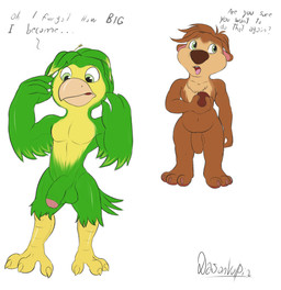 after_transformation anthro avian_feet balls big_balls big_penis flaccid food fruit genitals green_body humanoid_genitalia humanoid_penis male nude nut_(fruit) penis plant slightly_chubby solo daison_the_fox swapped_(movie) ollie_(swapped) javan_(species) pookoo absurd_res hi_res
